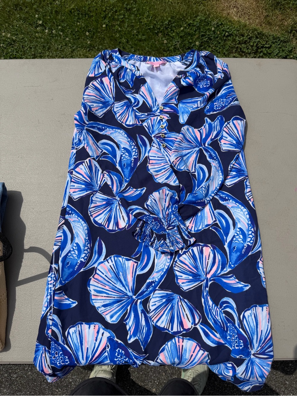 Lilly Pulitzer Navy Blue Floral Dress with Pink & Light Blue Accents